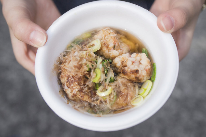 Fluffy akashiyaki dumplings with soup stock