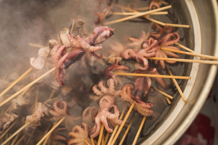 Hot stewed iidako octopus with a tough texture