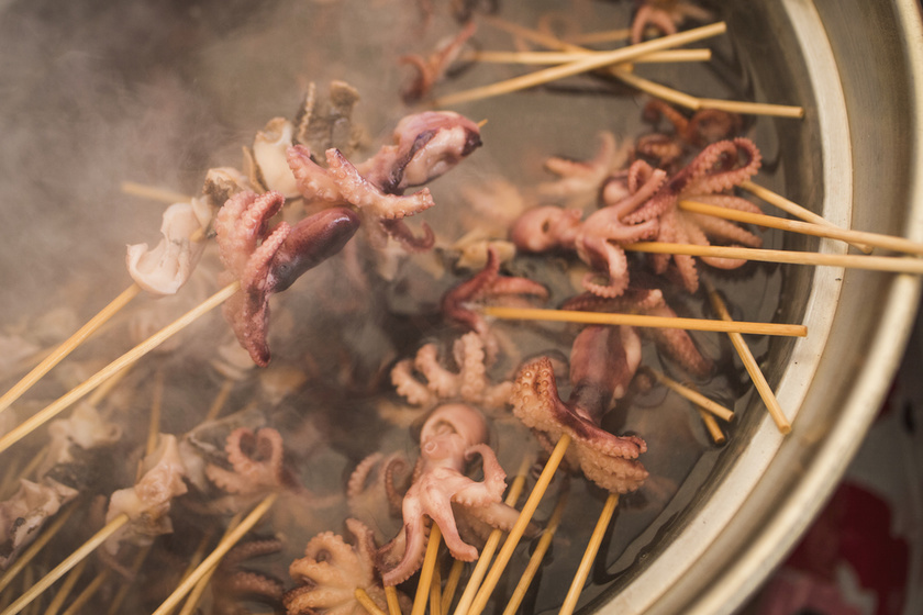 Hot stewed iidako octopus with a tough texture