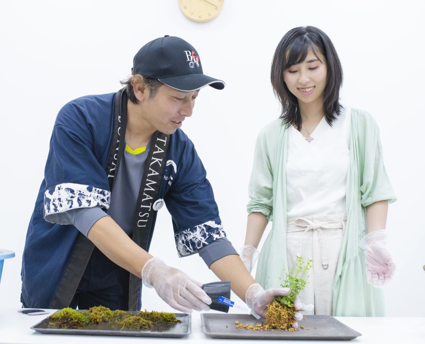 高松盆栽の郷で苔玉作りの体験