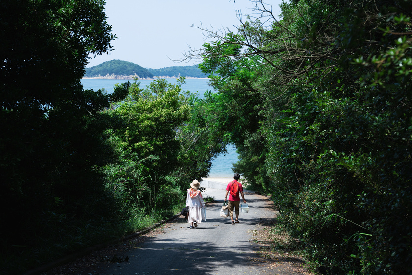 御殿の浜（ごてんのはま）までの緩やかな坂道